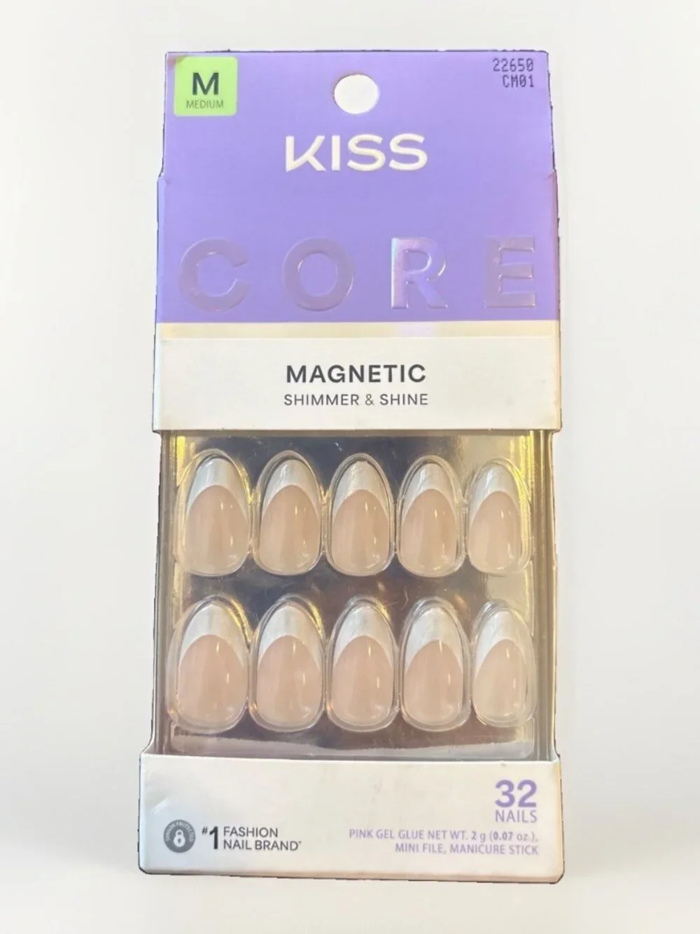 Press On Nails Medium Almond White Patchouli 32 Glue Kiss Core Size Shape Stick